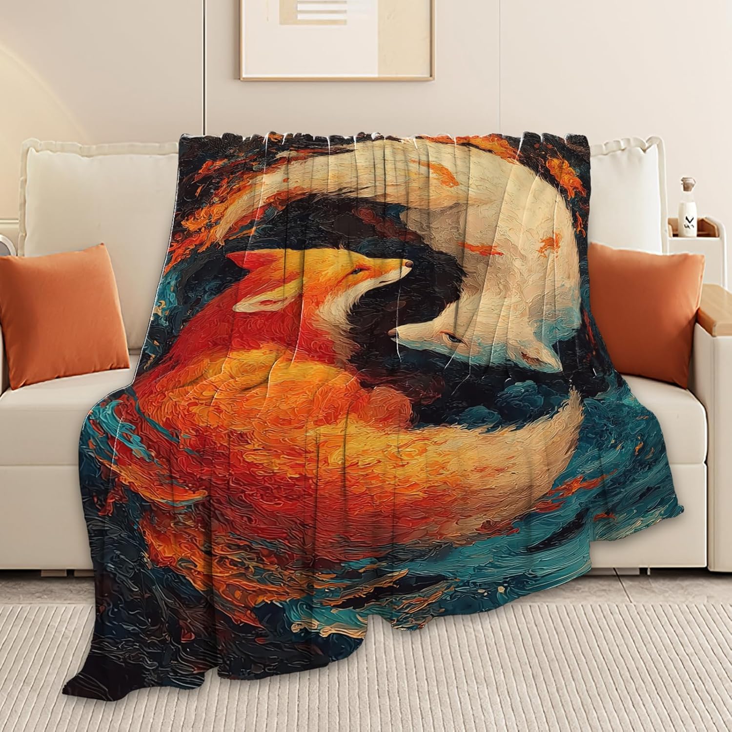 Fox Throw Blanket Orange and White Fox Stuff Gifts for Kids Girls Boys Adults Women Men Soft Cozy Warm Plush Fluffy Fuzzy Fleece Blanket Decor 40''X50''