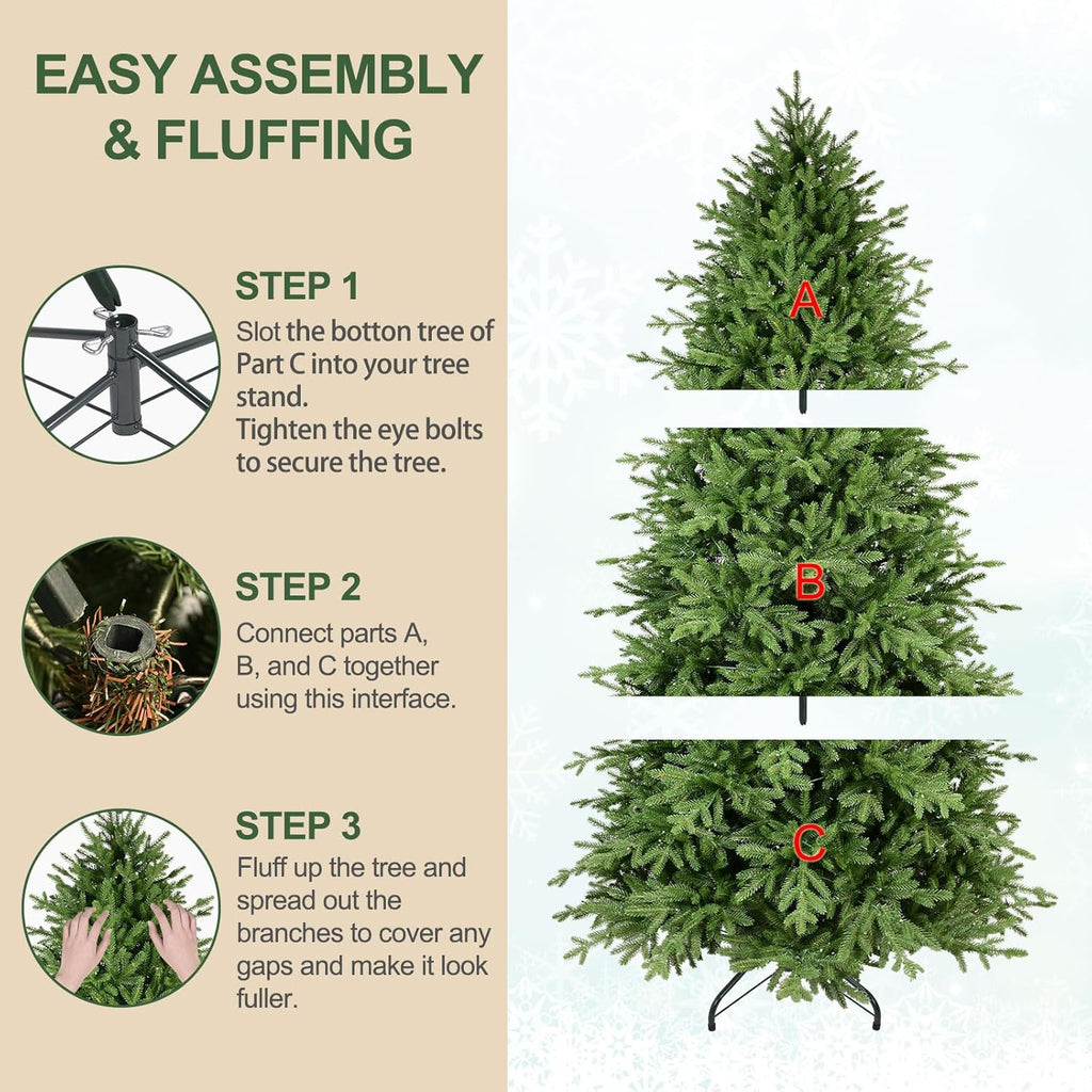7ft Artificial Christmas Tree with 4369 PE Needles, More Realitic, Unlit Premium Spruce Fake Xmas Trees, Green, Hinged Branches, Foldable Metal Stand