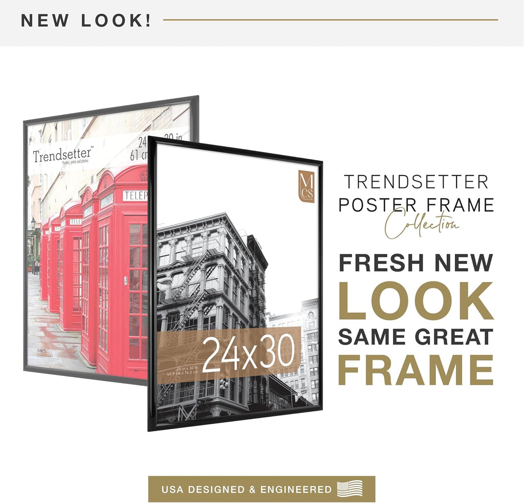 MCS Trendsetter 24x30 Poster Frame Black High-Gloss, Vertical & Horizontal Wall Hanging Large Picture Frame for Photos, Posters & Art Prints (2-Pack)