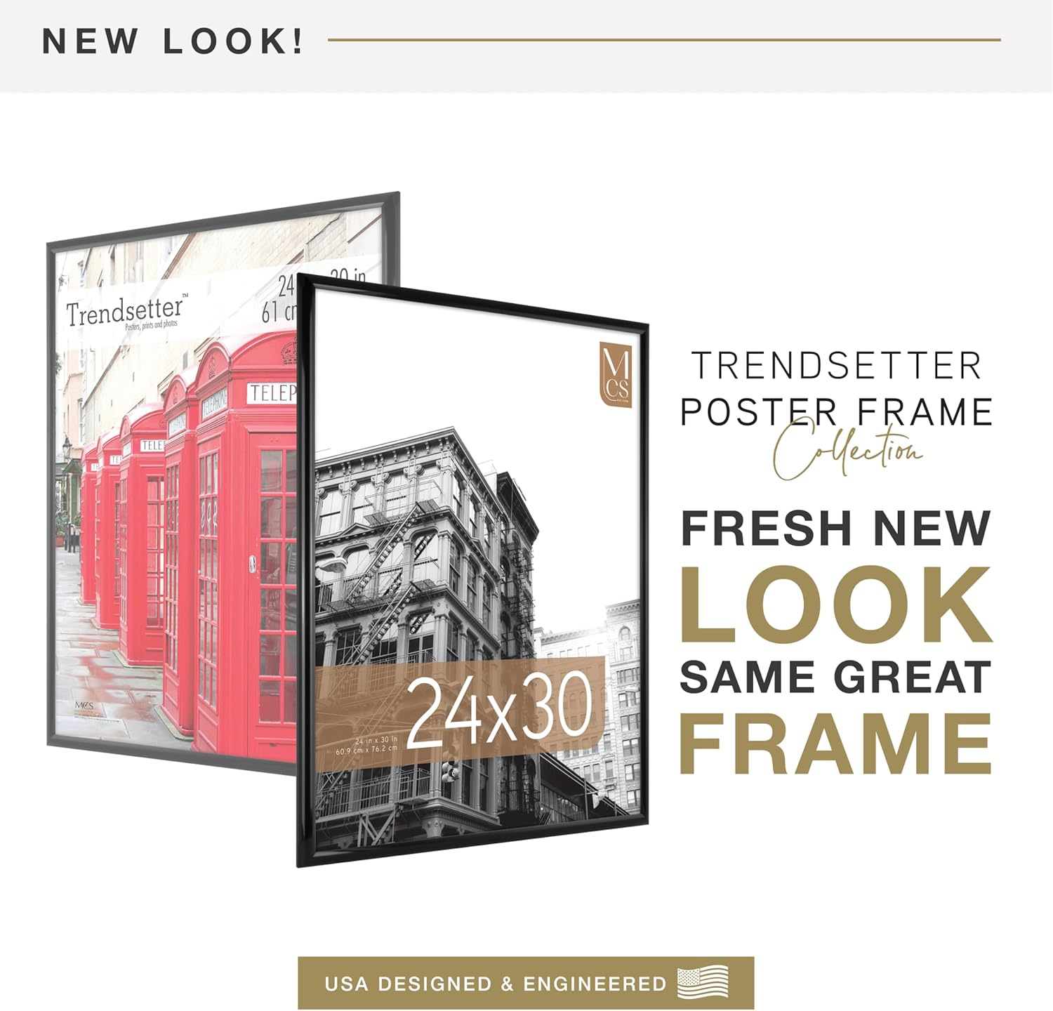 MCS Trendsetter 24x30 Poster Frame Black High-Gloss, Vertical & Horizontal Wall Hanging Large Picture Frame for Photos, Posters & Art Prints (2-Pack)