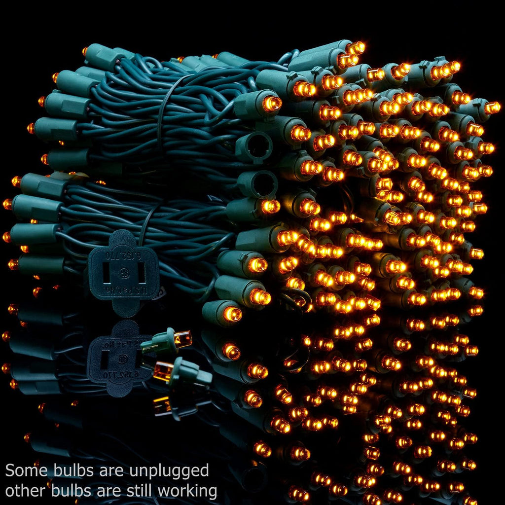 YULETIME 200 Orange Wide Angle LED Christmas Lights, 66 Feet Green Wire UL Certified 5mm Holiday String Light Set (Orange)