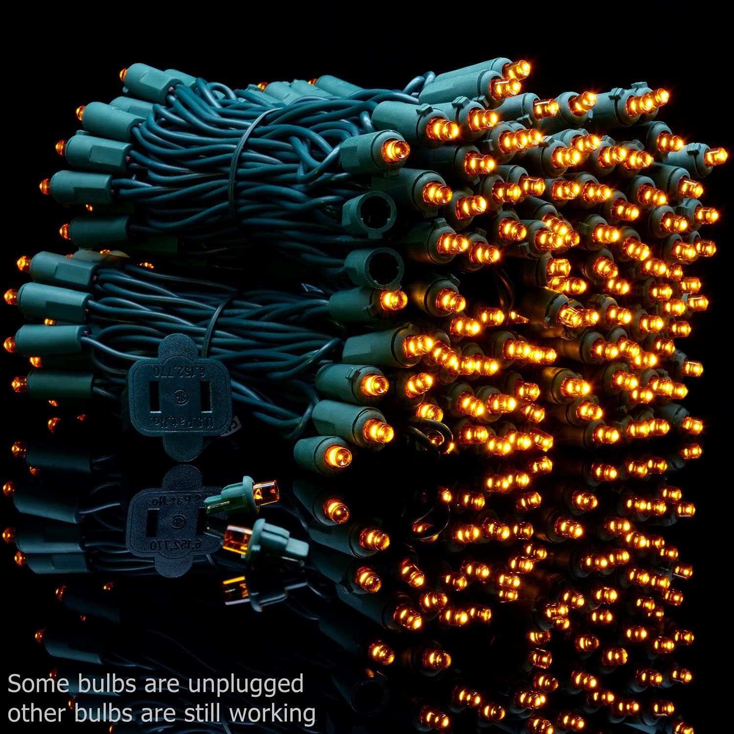 YULETIME 200 Orange Wide Angle LED Christmas Lights, 66 Feet Green Wire UL Certified 5mm Holiday String Light Set (Orange)