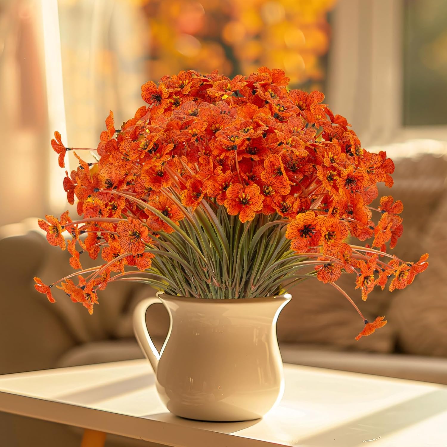 20 Bundles Artificial Fall Flowers Outdoor UV Resistant Fake Flowers No Fade Faux Plastic Plants Garden Porch Window Box Decorating (Fall Brown