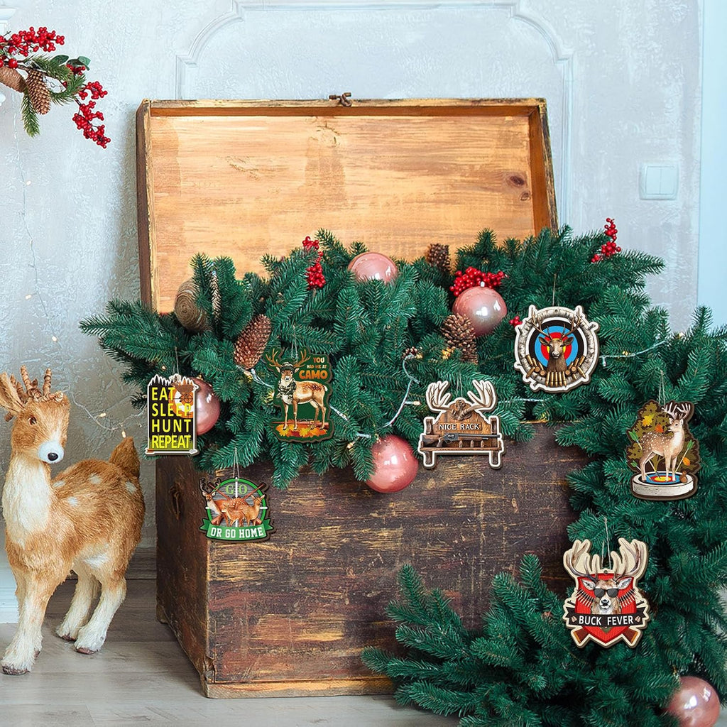 Amyhill 30 Pieces Christmas Deer Tree Ornaments Wooden Buck Hunting Ornament Deer Hunting Decorative Hanging Ornaments with Gun Christmas Ornament Woodland Wild Life Decorations for Xmas(Classics)