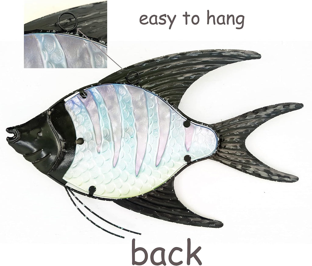 JOYBee 16.25Inch Large Metal Fish Wall Art Décor -Christmas Decorations-Perfect for Coastal，Nautical，Beach Or Boat-Decorations for Indoor Outdoor Kitchen Bathroom Patio Pool or Porch(Blue)