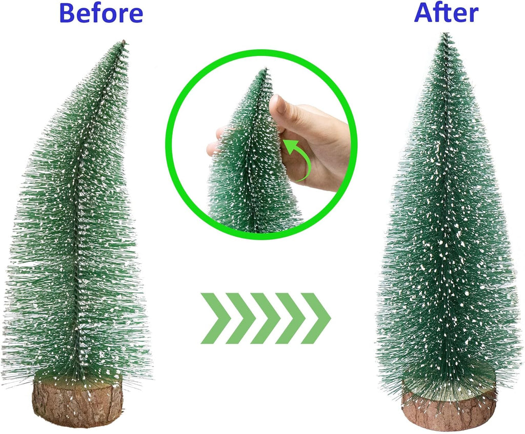 Bottle Brush Trees Mini Christmas Trees Decor Miniature Christmas Tree Small Desktop Artificial Pine Tree Sisal Christmas Trees with Snow for Tabletop Bedroom Decorations Crafts