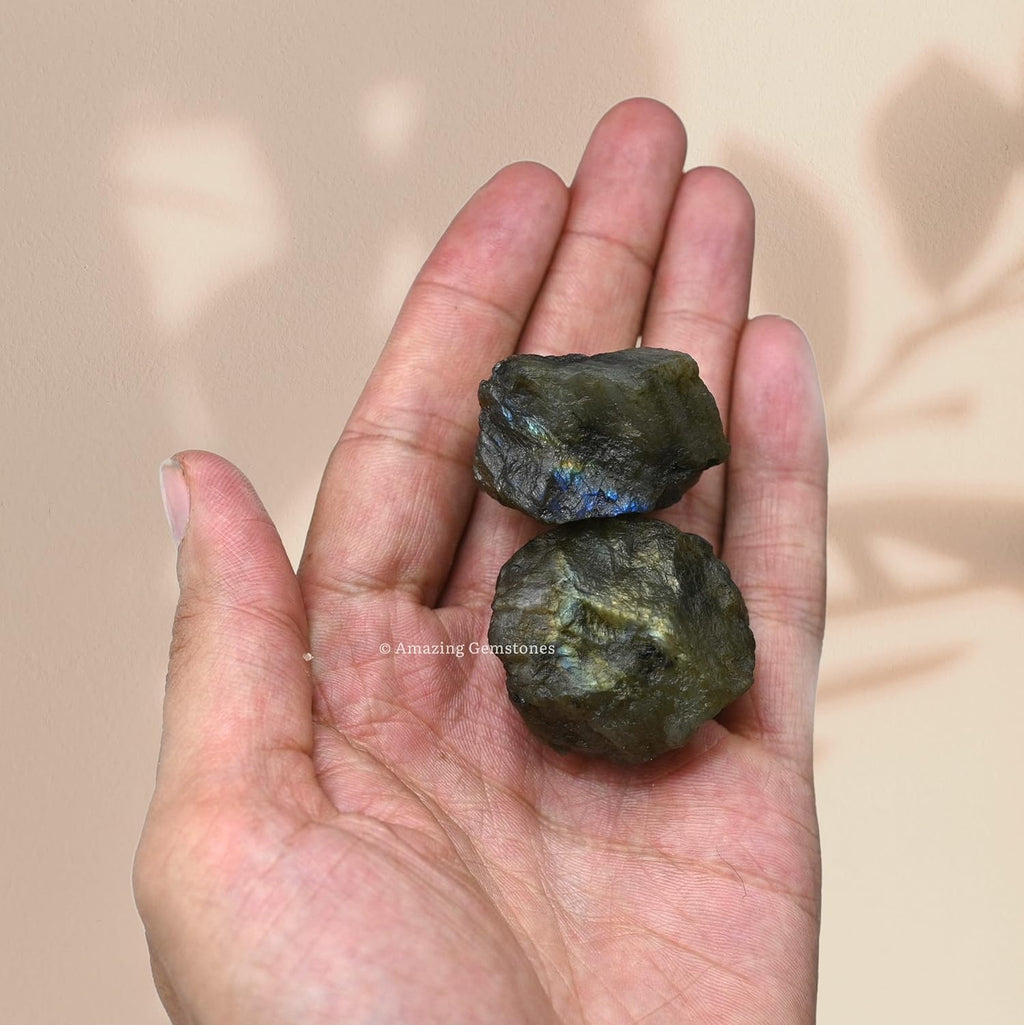 Amazing Gemstone 2 Pieces Labradorite Raw Crystals and Healing Stones, Natural Rocks for Tumbling and DIY Raw Stones and Crystals