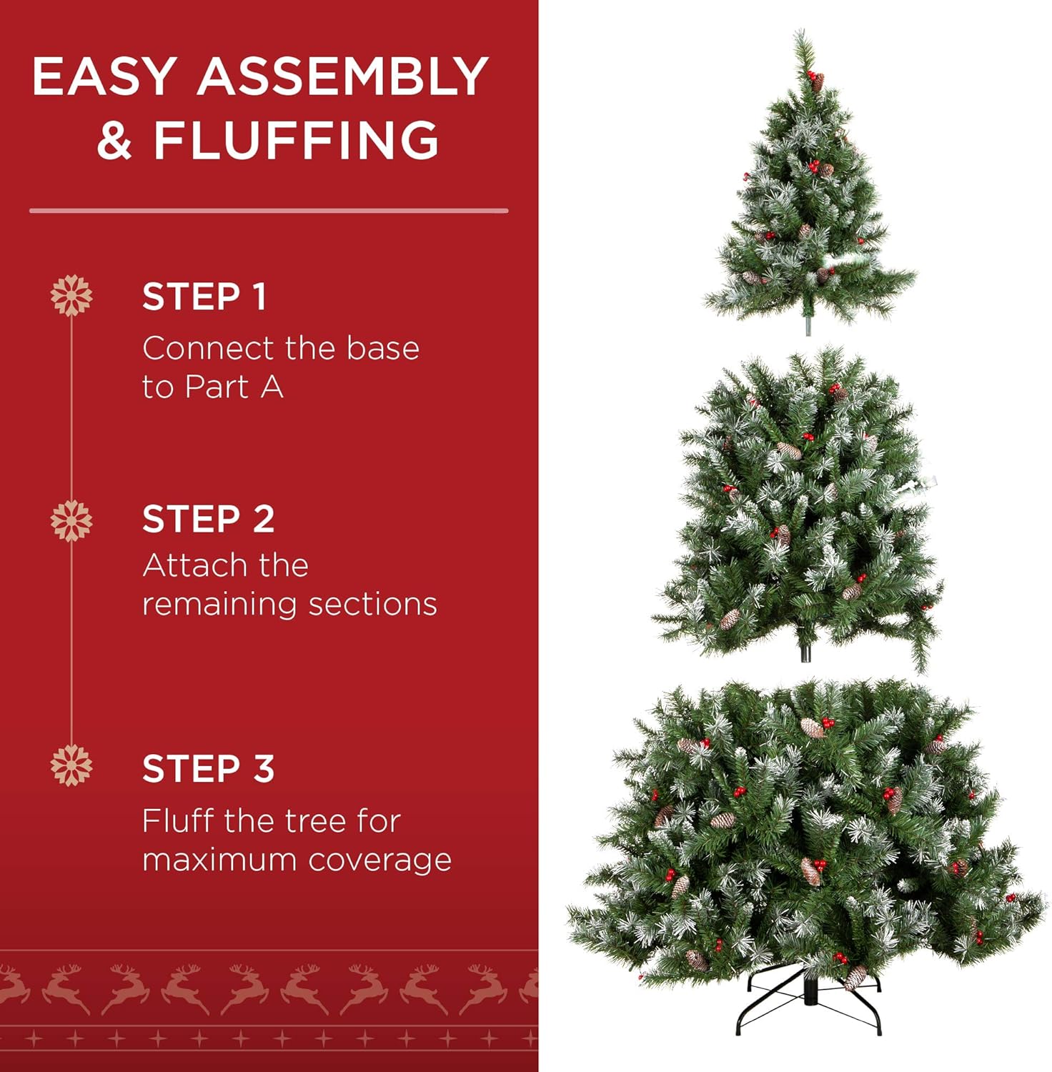 Best Choice Products Christmas Tree Pre-Lit, Pre-Decorated Artificial 7.5ft Frosted Pine Holiday Decoration w/Frosted Tips, Pine Cones, Berries