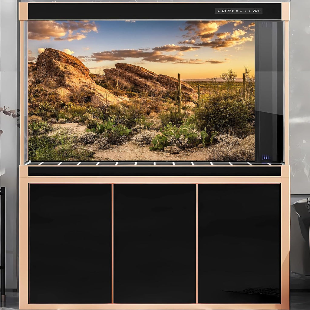 Desert Mountain Reptile Tank Background Sunset Rock Mountain Gobi Aquarium Background Blue Sky Gobi Barren Thorns Mountain Reptile Enclosure Backgrounds Cactus Mountain Fish Tank Backgrounds 36x18in