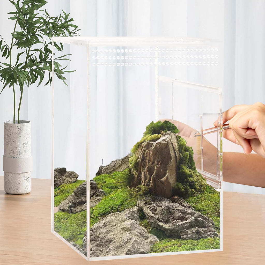 Jumping Spider Enclosure, Compact Acrylic Terrarium for Jumping Spiders, Tarantulas, and Praying Mantis - Small Insect Habitat Enclosure with Transparent Design (5.9x5.9x9.0 Inch)