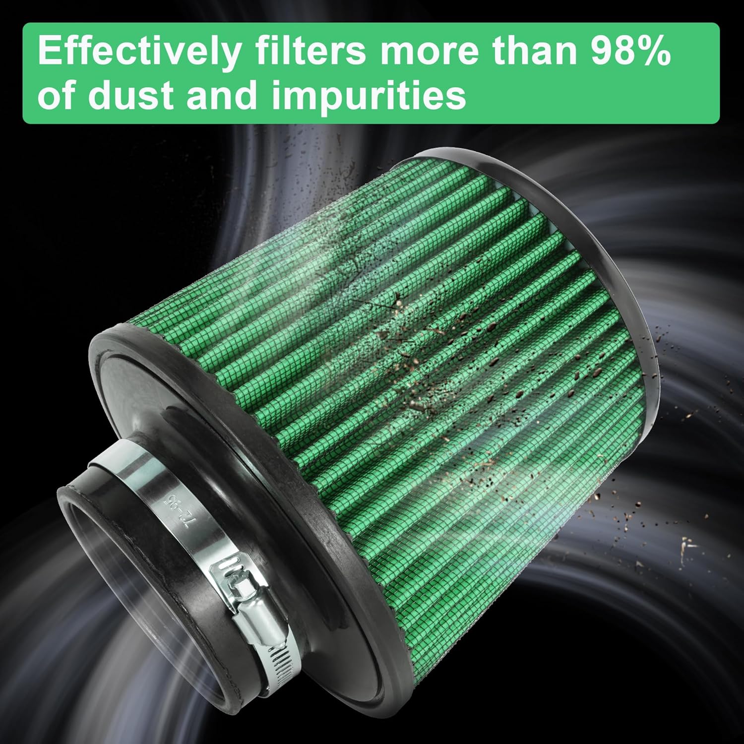 Cold Air Intake Filter High Performance Washable Filter Clamp-On Replacement Air Filter Flange Diameter 3inch/76mm Green