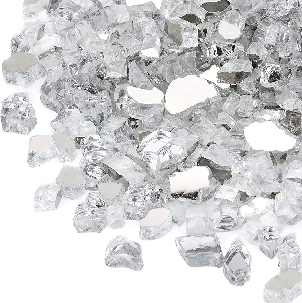 Onlyfire 10 pounds Fire Glass for Propane Fire Pit and Gas Fireplace, 1/2 Inch Reflective Firepit Glass Rocks for Fire Pit Table and Fire Bowl, High Luster Platinum