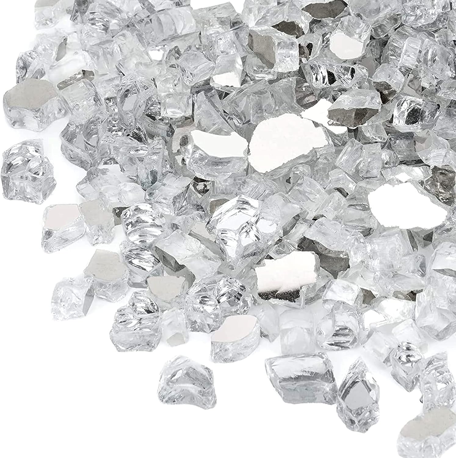 Onlyfire 10 pounds Fire Glass for Propane Fire Pit and Gas Fireplace, 1/2 Inch Reflective Firepit Glass Rocks for Fire Pit Table and Fire Bowl, High Luster Platinum