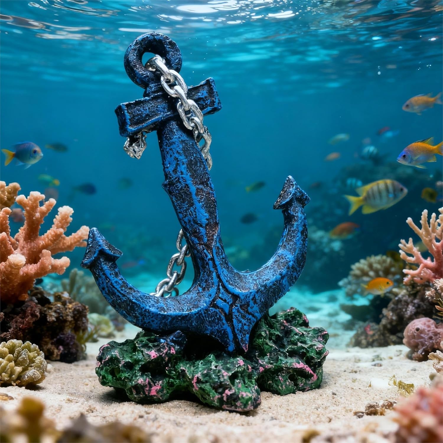 Aquarium Ship Anchor Decor, Realistic Resin Fish Tank Ornament, Perfect Underwater Decoration for Fresh/Saltwater Aquariums