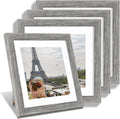 10x10 Picture Frame Set of 4, Made of Glass and Grey Wooden Frame - Display Picture 8x8 with Mat or 10 x 10 Without Mat, 10 by 10 Photo for Wall or Tabletop