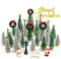 Mini Christmas Trees, Artificial Bottle Brush Trees Sisal Snow Trees with Wooden Base for Christmas Decor Christmas Party Home Table Village Craft Decorations (42 pcs kit)