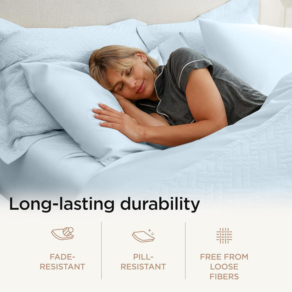 Threadmill 100% Cotton Sheets for Twin XL Size Bed - 600 Thread Count Twin XL Bed Sheets Set with 15” Deep Pocket - Sateen Weave 3-Piece Bedding Set with Cooling Effect, Blue