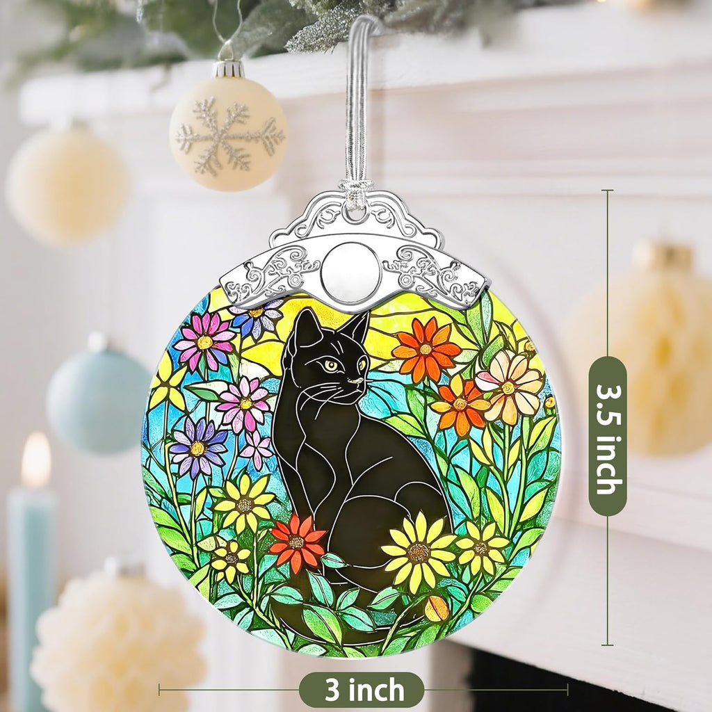 Christmas Ornament, Christmas Tree Ornaments, Keepsake Ornaments, Holiday Decor, Holiday & Xmas Gifts, Gifts for Cat Lovers & Flower Lovers - Black Cat-Theme