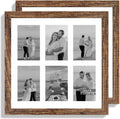 14x14 Picture Frame Set of 2, Rustic Brown with Glass Collage Frame, Display Photo Six Opening 4x6 With Mat or 14 x 14 Without Mat - Horizontal or Vertical Wall Mounting