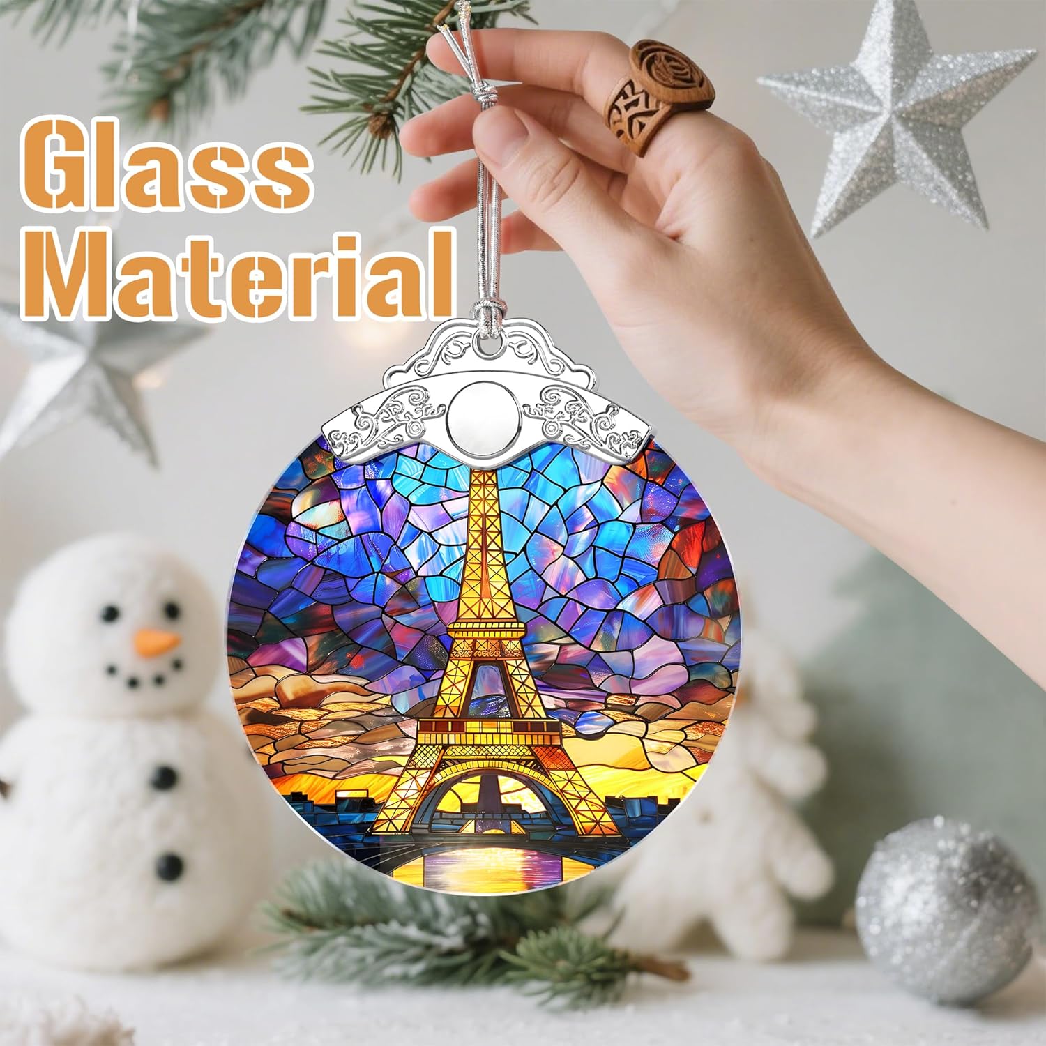 Christmas Ornaments, Christmas Tree Decorations, Keepsake Ornaments, Holiday Decor, Holiday & Xmas Gifts, Gifts for Travel Lovers & Art Lovers - Eiffel Tower-Theme