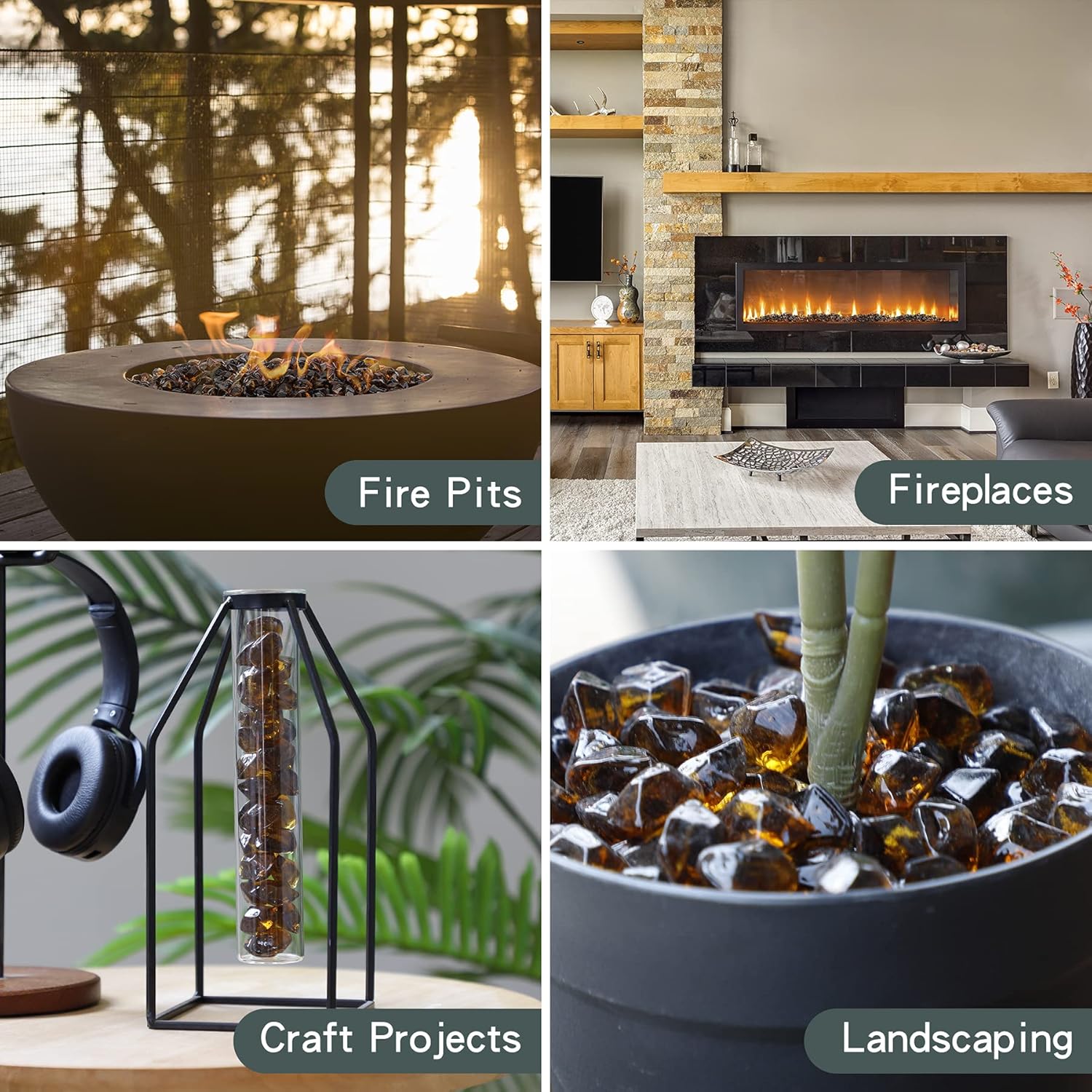 Onlyfire 1/2-Inch Polygon Fire Glass, 10 Pound Pack Glass Rock for Fireplace Fire Pit & Lanscaping, High Luster Amber