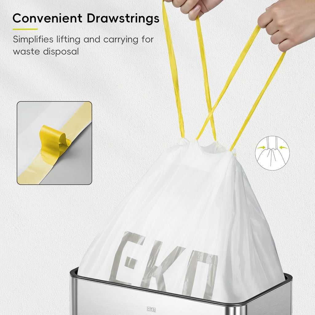 EKO 12.5 Gallon / 40-60 Liter, 110 Count Drawstring Trash Bags, Extra-Strong Garbage Bags, Unscented, Leak-Resistant, Easy-Dispense Roll for Kitchen & Household Use, Code Z, White
