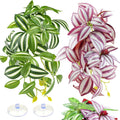 2 Pack Reptile Plants, Artificial Hanging Plants with Suction Cups, Habitat Decor Plastic Vines Decorations for Bearded Dragons Lizards Snake Geckos Frogs -Purple and Green