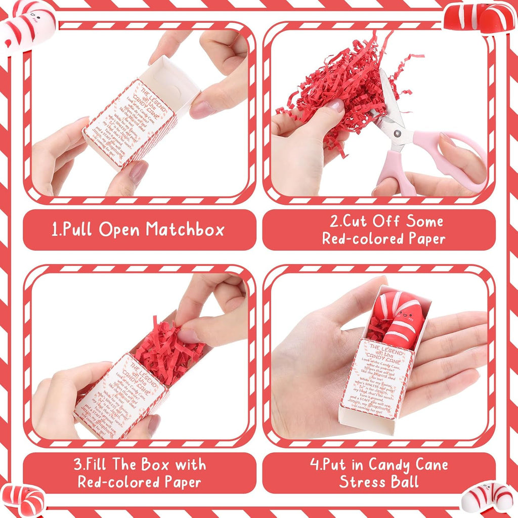 Wettarn 12 Sets Christmas Jesus Gifts Candy Cane Stress Balls with Christian Story Boxes Religious Party Favors for Church Office Sunday School Rewards Stocking Stuffers