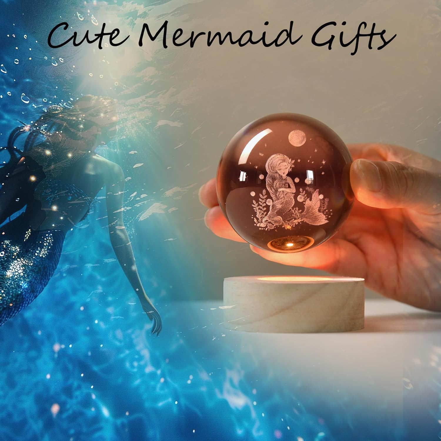 IFOLAINA Mermaid Crystal Ball Mermaid Gifts for Her Girls Friends Birthday Christmas Decorative Globes 3D Crystal Sphere Night Light