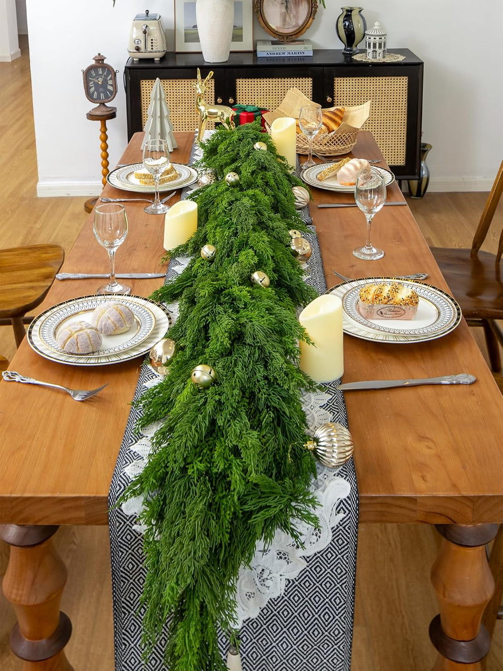 6FT Christmas Garland Cypress Garland Artificial Pine Garland Realistic for Mantle Stairs Table Wall Front Door Indoor Outdoor Christmas Xmas Decor Home Party Decorations