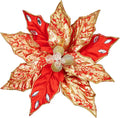 Hollyone 3PCS Poinsettia Christmas Flowers Artificial 11" Large Red and Gold Glitter Poinsettia Flowers Christmas Tree Ornaments Floral Picks for Tree Wreath Garland Vase Table Centerpiece Home Decor