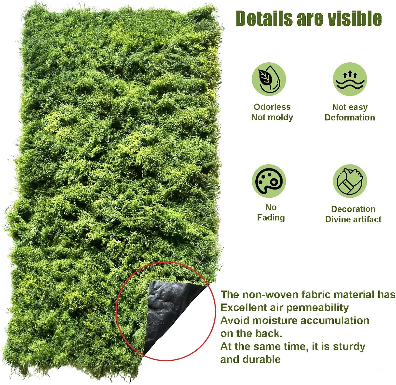 Artificial Green Moss Mat for Decoration Carpet Grass Wall, Natural Decorative for Plants Indoor with Base Fabric, Artificial Moss Mat Suitable for DIY (19.68 * 39.37 inch/0.5 * 1m)