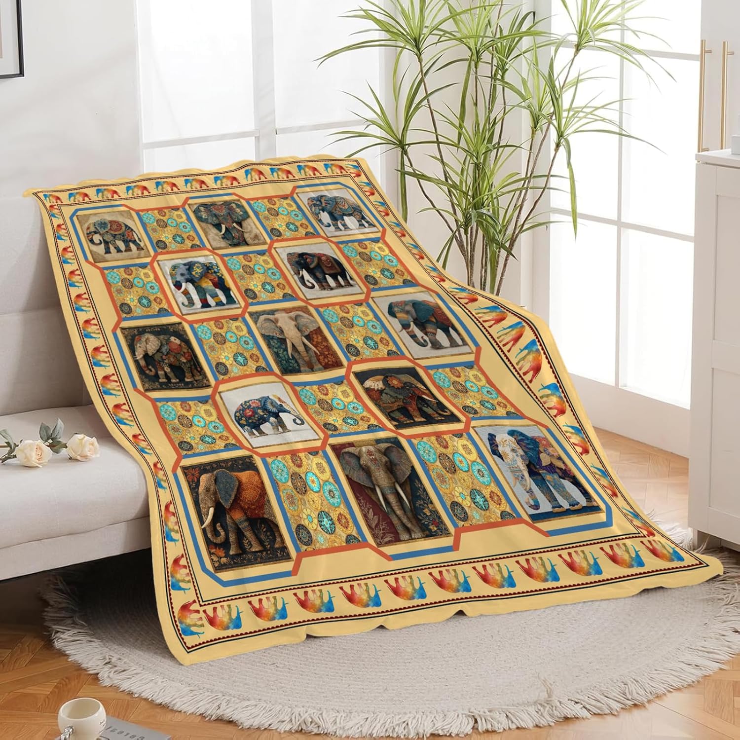 Elephant Throw Blanket Elephant Stuff Gifts for Kids Girls Boys Adults Women Men Soft Cozy Warm Plush Fluffy Fuzzy Fleece Blanket Decor 60''X80''