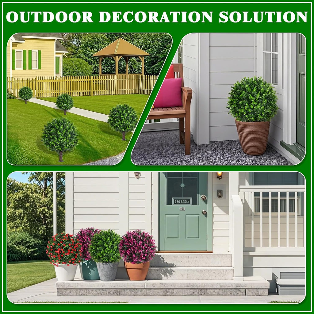 Artificial Topiary Tree with Eucalyptus, Set of 2 Artificial Shrub Bushes with Ground Spike, Fake Evergreen Tree for Porch, Artificial Plants for Outdoor Planters Indoor UV Resistant