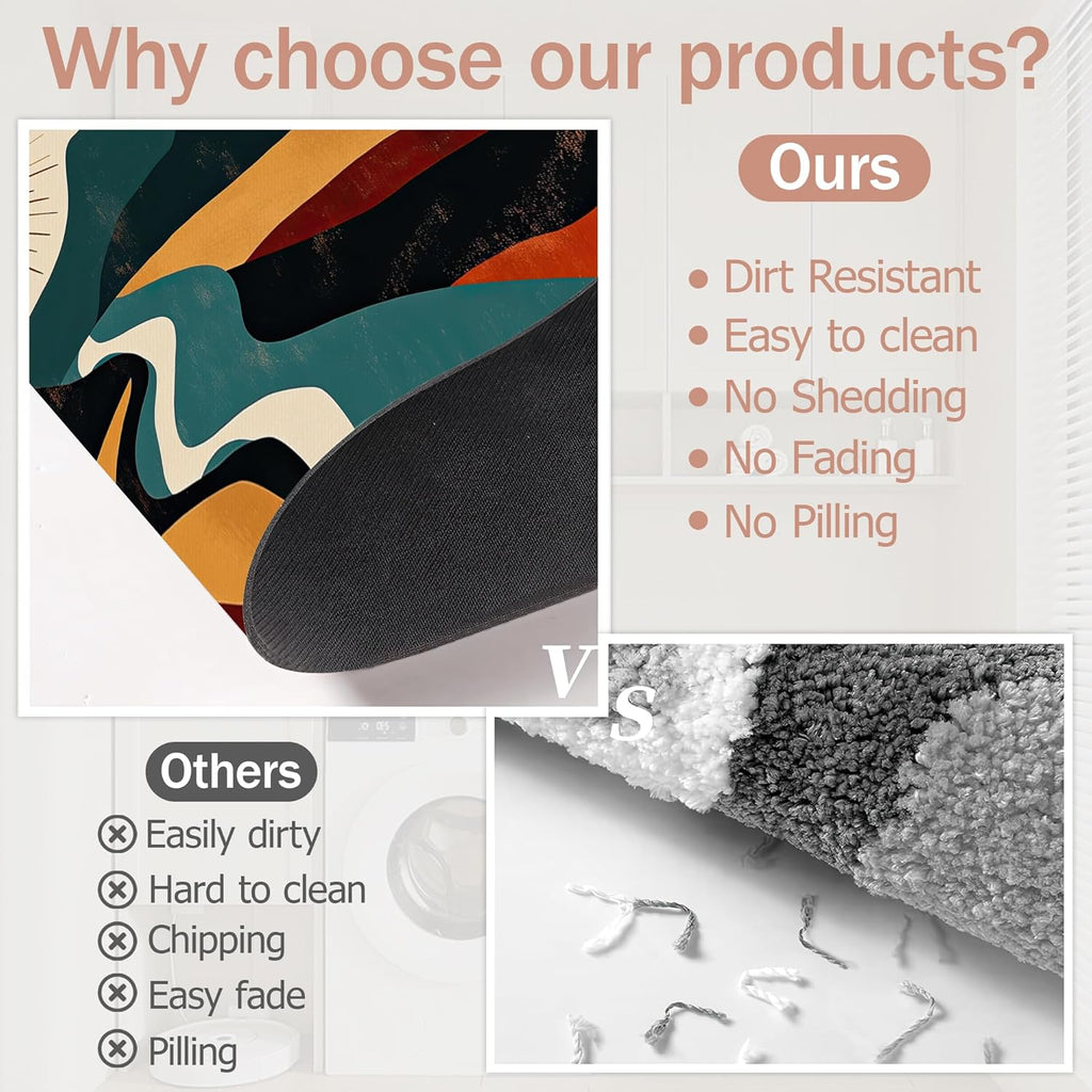 Diatomaceous Earth Bath Mat,Abstract Landscape Bath Rugs,Layered Mountain Non-Slip Thin Absorbent Fast Drying Easy to Clean for Bathroom Laundry Home Kitchen Door Mat 17x29.5Inch