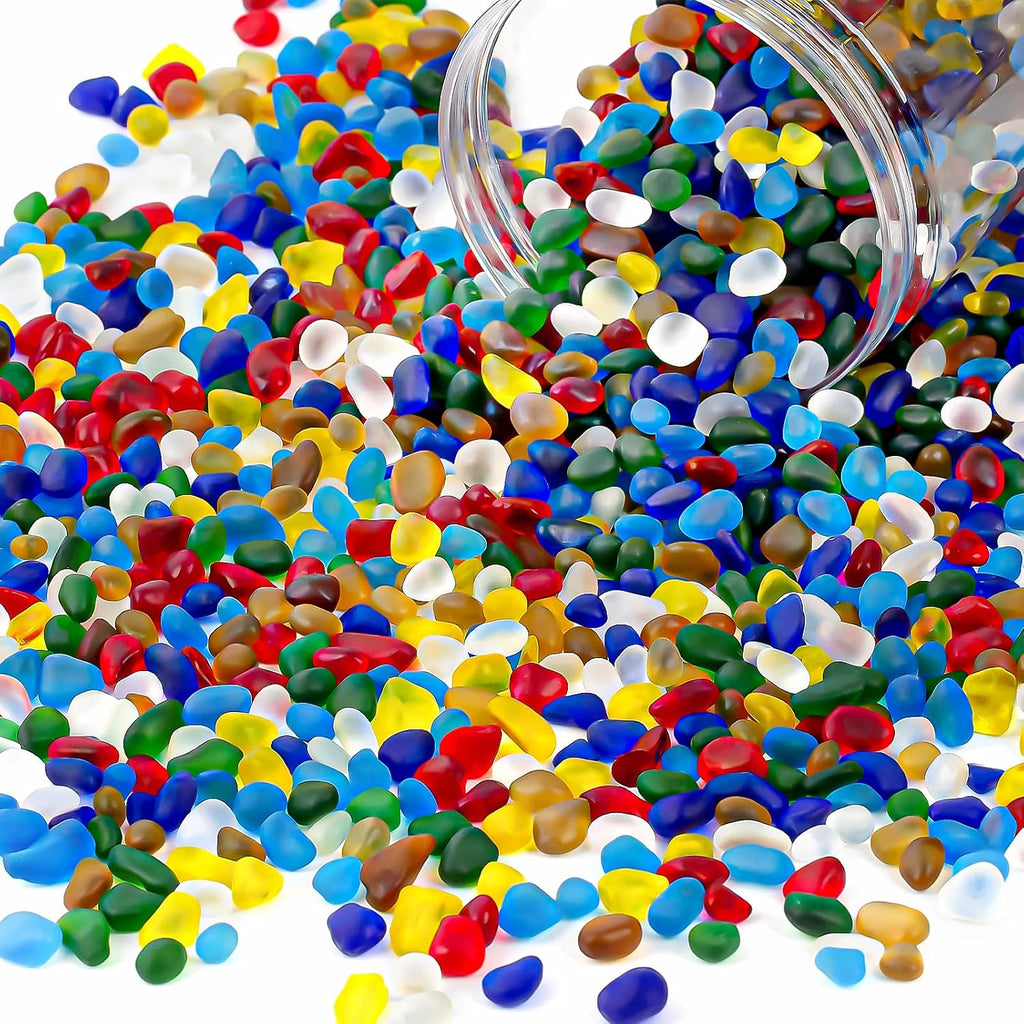 QEQEKAKA Colorful Sea Glass Stones for Crafts About 1LB (405g/14.28oz) Glass Pebbles Gemstones Bulk for Beaching Wedding DIY Decoration Aquarium Turtle Tank Vase Filler