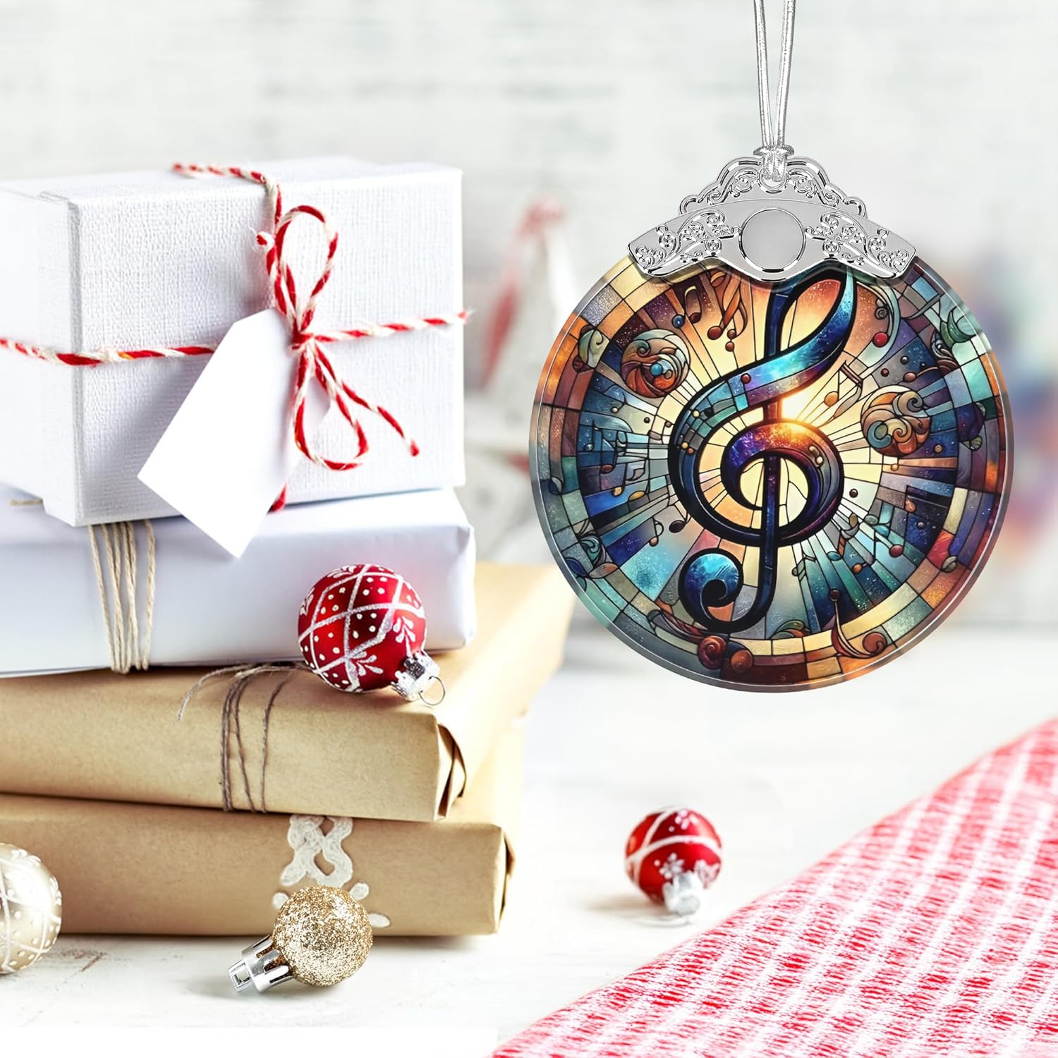 Christmas Ornament, 2025 Ornaments for Christmas Tree, Stained Glass Hanging Ornament, Holiday Ornaments, Unique Gift Idea - Musical Note