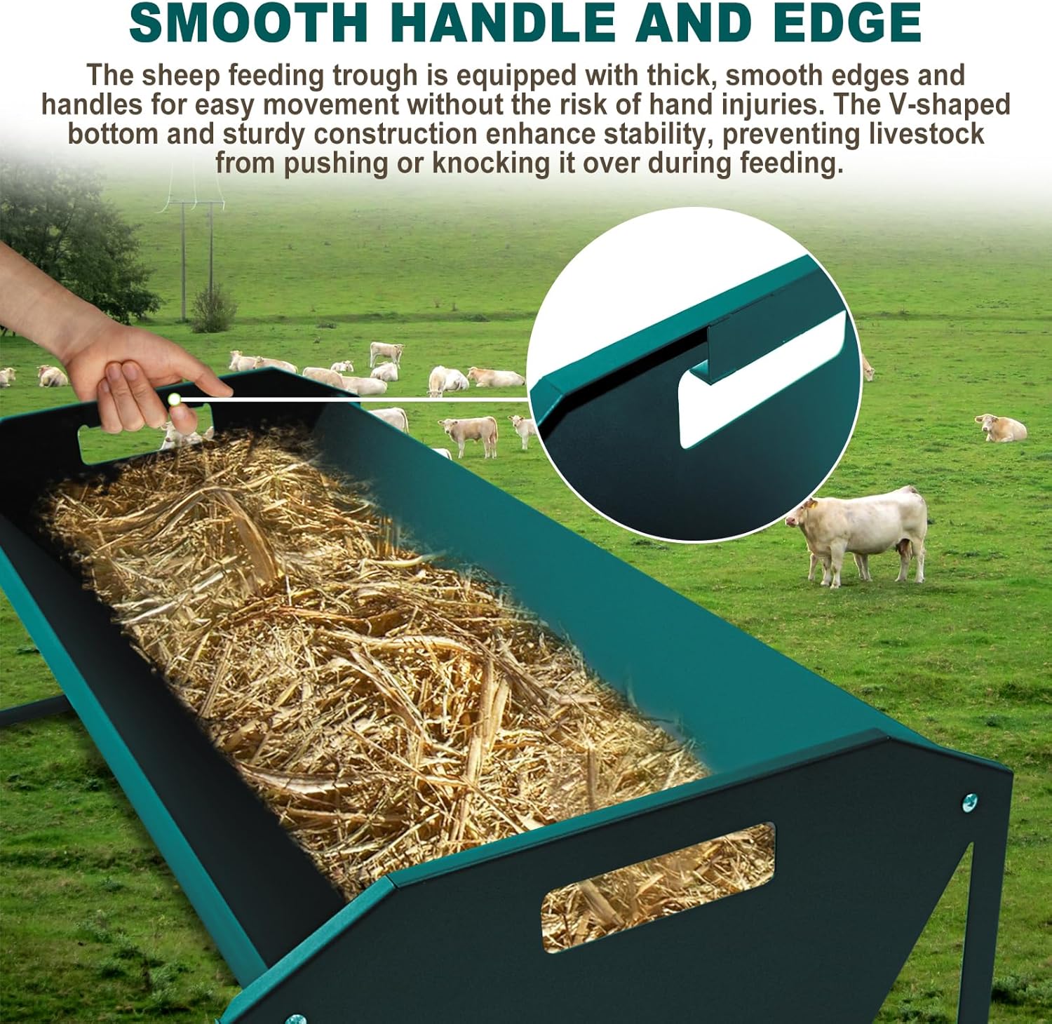 Portable 45" Long Galvanized Steel Livestock Feeding Trough, Heavy Duty Livestock Feeder 22 Gallon Capacity, Galvanized Steel Sheep Trough for Horse, Cattle, Cow, Alpaca
