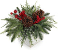 Christmas Centerpieces Table Decorations 10" Small Artificial Potted Christmas Tree Norfolk Pine Plants with Red Berry Pine Cones in Wooden Pot for Home Winter Xmas Mantel Farmhouse Indoor Decor