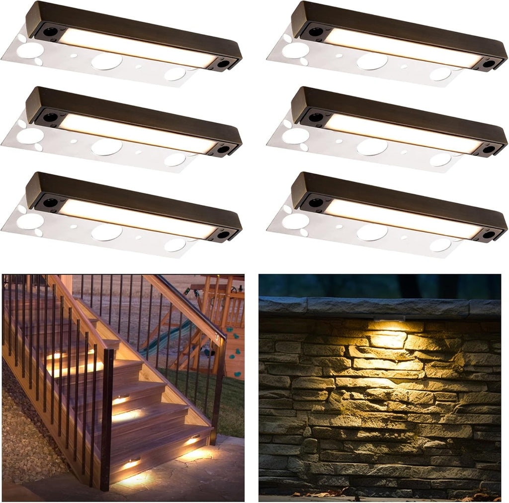 Gardenreet LED Hardscape Light,Cast Brass Housing,Integrated 3W 3000K Light Source, LED Step Light, 7 Inches Long,Low Voltage 12V AC/DC(6 Pack)