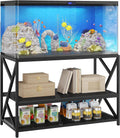 55-75 Gallon Fish Tank Stand with 3-Tier Storage Shelf, Metal Aquarium Stand for Reptile Terrarium Turtle and Breeder Tank Stand, Heavy Duty Metal Frame, Black