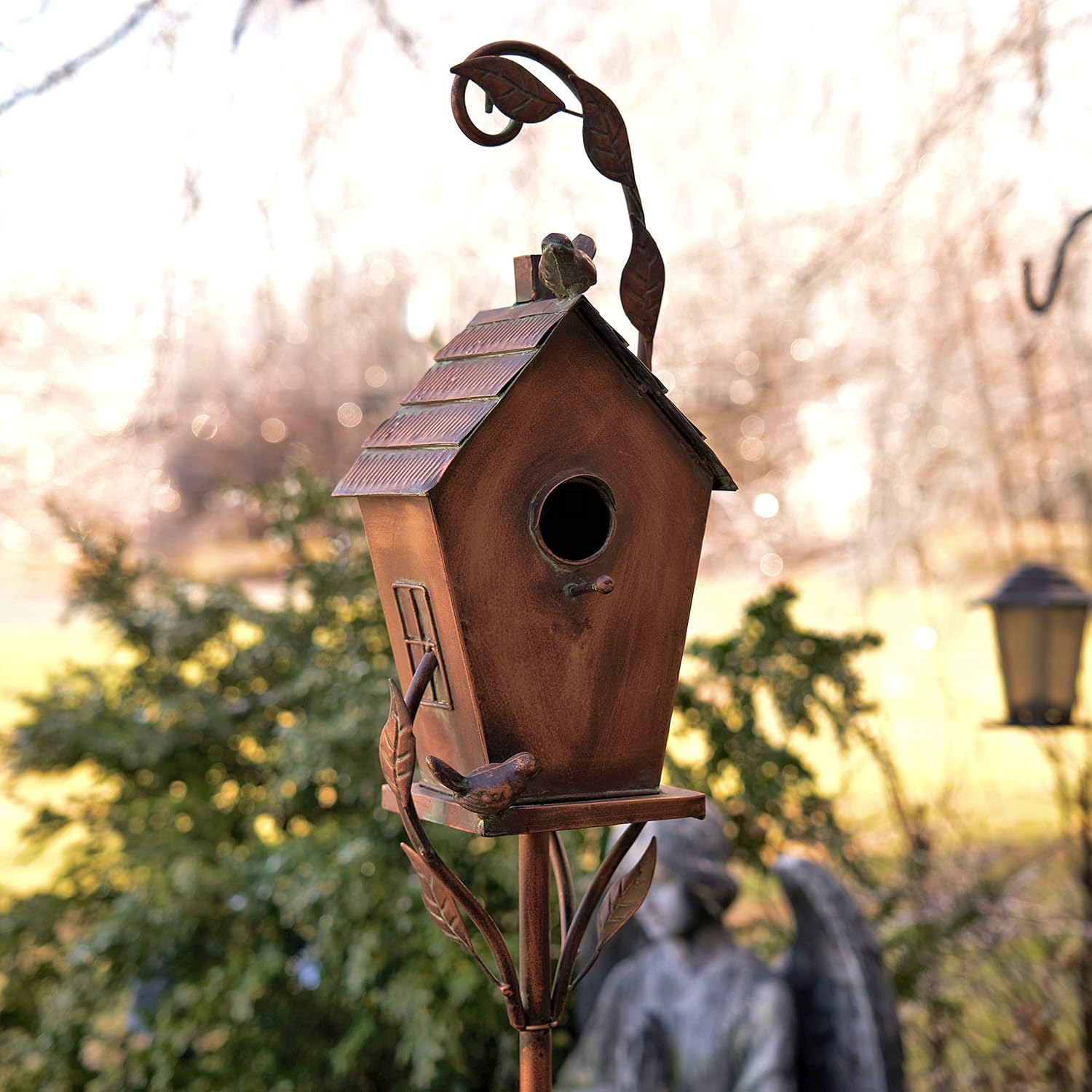Copper Colored Fancy Design Birdhouse Garden Stakes (Set of All 4 (1 of Each))