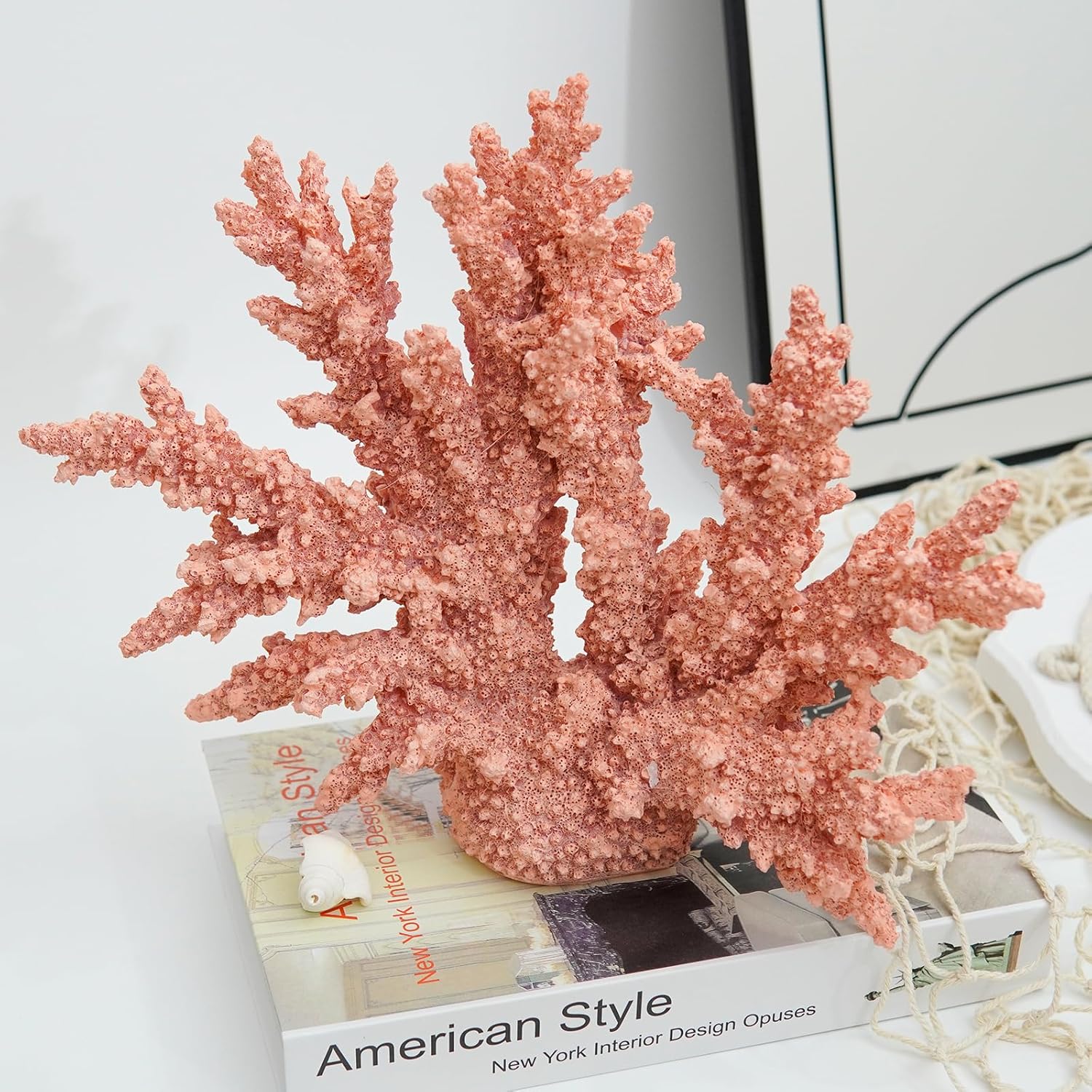 Coral Beach Decor, Artificial Resin Coral Reef Statue, Coastal Room Decor Beach Decorations for Home Bathroom Bedroom,Ocean Themed Decor for Office,Aquarium,13.5''Lx11''H, RB1007P, Pink