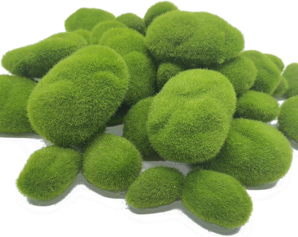 TIHOOD 40PCS Artificial Moss Rocks (4 Sizes), Green Moss Decor for Floral Arrangements, Fairy Gardens and Crafting