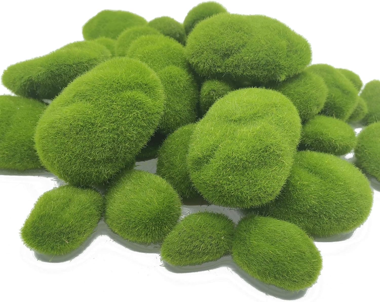 TIHOOD 40PCS Artificial Moss Rocks (4 Sizes), Green Moss Decor for Floral Arrangements, Fairy Gardens and Crafting