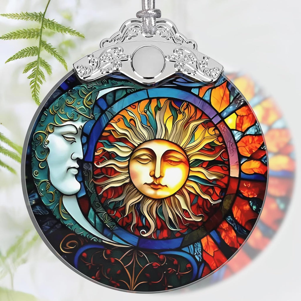 Christmas Ornament, 2025 Ornaments for Christmas Tree, Stained Glass Hanging Ornament, Holiday Ornaments, Unique Gift Idea - Gorgeous Sun and Moon