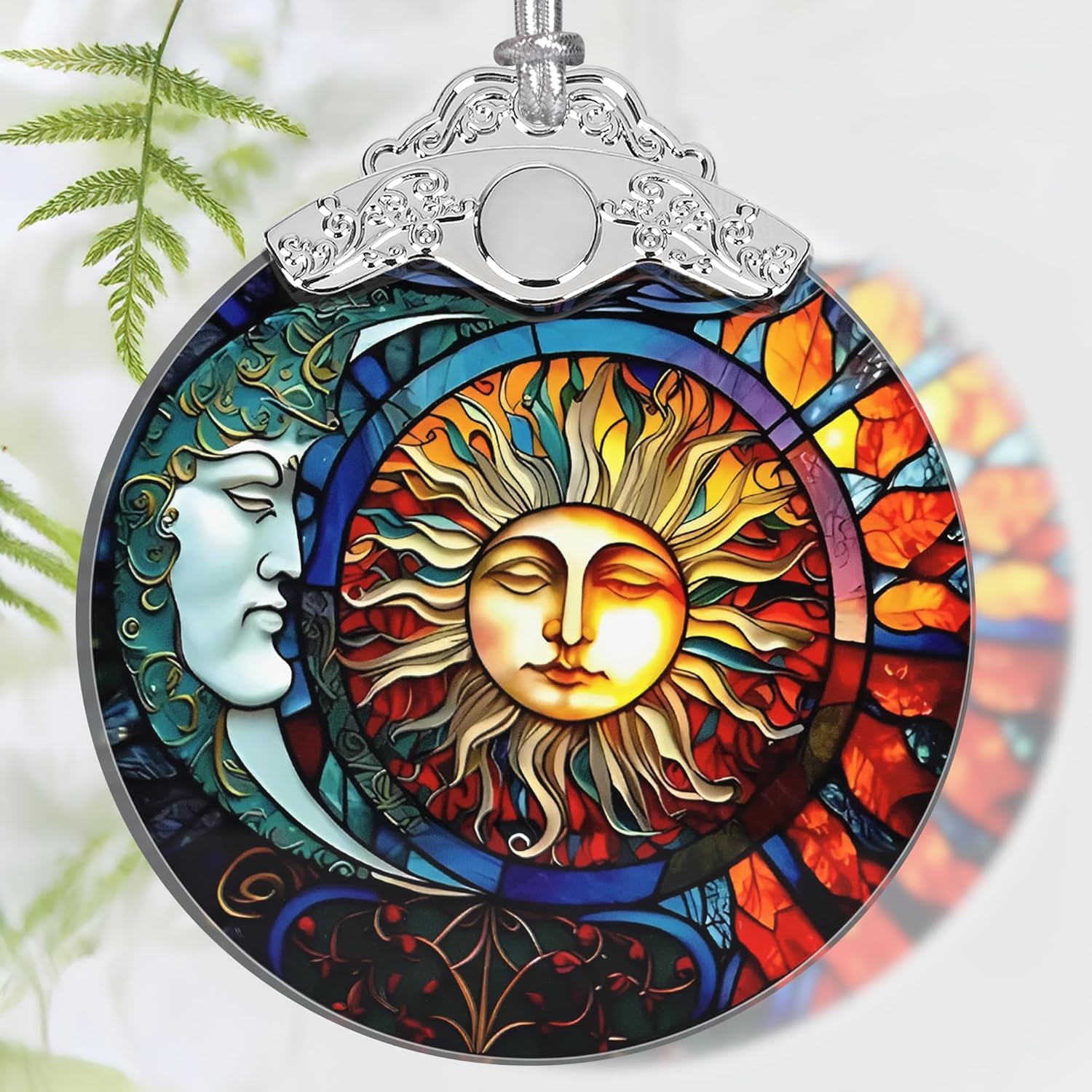 Christmas Ornament, 2025 Ornaments for Christmas Tree, Stained Glass Hanging Ornament, Holiday Ornaments, Unique Gift Idea - Gorgeous Sun and Moon