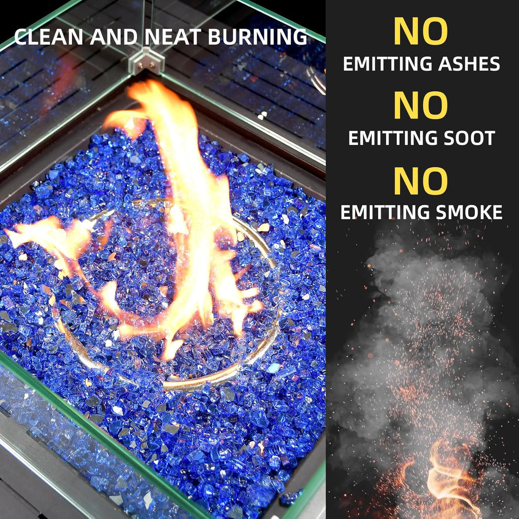 GasSaf 1/4 Inch Fire Glass Reflective Tempered Fireglass Cut Crushed FireGlass for Fire Pit, Fireplace, Replaces Existing Gas Logs & Lava Rocks (10 Pound)(Cobalt Blue Reflective)