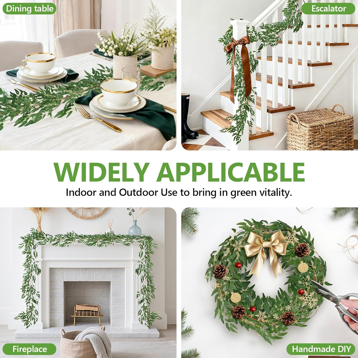 2PCS 5.7FT Fake Willow Leaves Vines Twigs, Artificial Hanging Italian Ruscus Greenery Garland Leaves, Faux Ivy Vines Willow Branches Plant Fern Garlands Skil for Indoor Realistic Outdoor Decoration