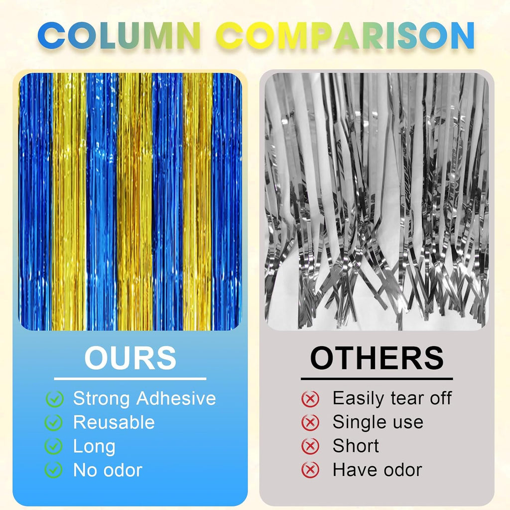 2 Pack Blue Gold Foil Fringe Backdrop Curtains, Graduation Tinsel Streamers Party Decorations, Fringe Backdrop, Door Shimmer for Birthday Party